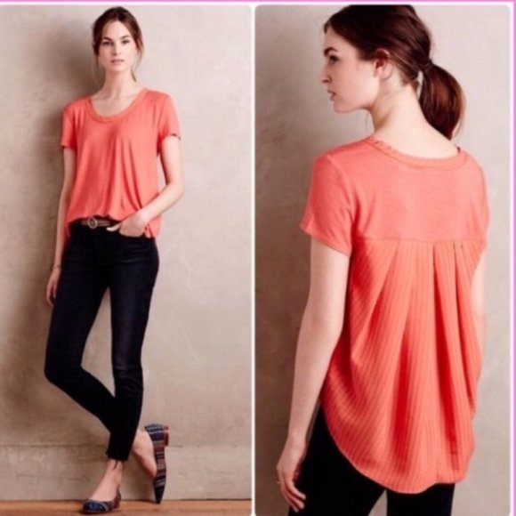 ANTHRO Deletta Blue Plaid Sheer Slice High Low Tee - Picture 2 of 10